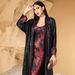 Luxury Two-Piece Abaya Set – Satin Outerwear + Red Printed Inner Dress For Evening Events_ecoleips.com