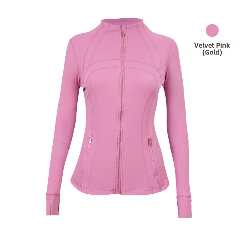 Women's Gold Zipper Jacket Top Slim Fit Stand Collar Quick Drying Elastic Fitness Running Yoga Wear_ecoleips.com