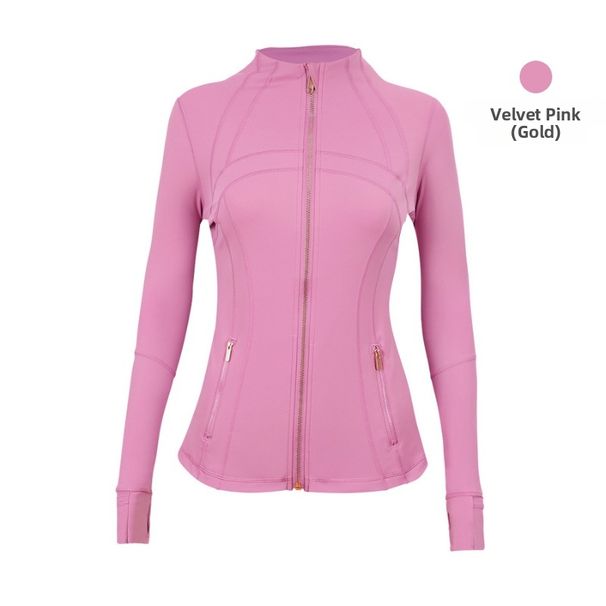Women's Gold Zipper Jacket Top Slim Fit Stand Collar Quick Drying Elastic Fitness Running Yoga Wear_ecoleips.com