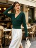 Women Cross Wrap V Neck Ribbed Knit Top Loose Long Sleeve Lightweight Breathable Skin-friendly Crop Sweater_ecoleips.com