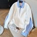 2024 Autumn/Winter Two-piece Striped Patchwork Polo Collar Sweatshirt For Women, Long Sleeve, Elegant French Style,_ecoleips.com