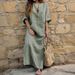 Modest Abaya Dress/Muslim Dress Women Breathable Cotton-Blend Striped Maxi Dress With U-Neck & Side Slit - Loose Fit Casual Office Wear(S-5XL)_ecoleips.com