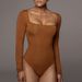 Women's Clothing Women's Knitted Long Sleeved Square Neck T Shirt Solid Color Jumpsuit_ecoleips.com