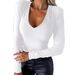 2025 Autumn New Women's Long Sleeve V-Neck Slim Fit Base Shirt_ecoleips.com