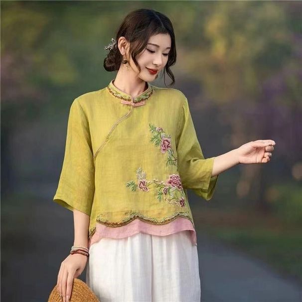 A Summer Garment Featuring A Retro-Style Design With A Modern Chinese Aesthetic, Made From Cotton And Linen Fabric. It F_ecoleips.com
