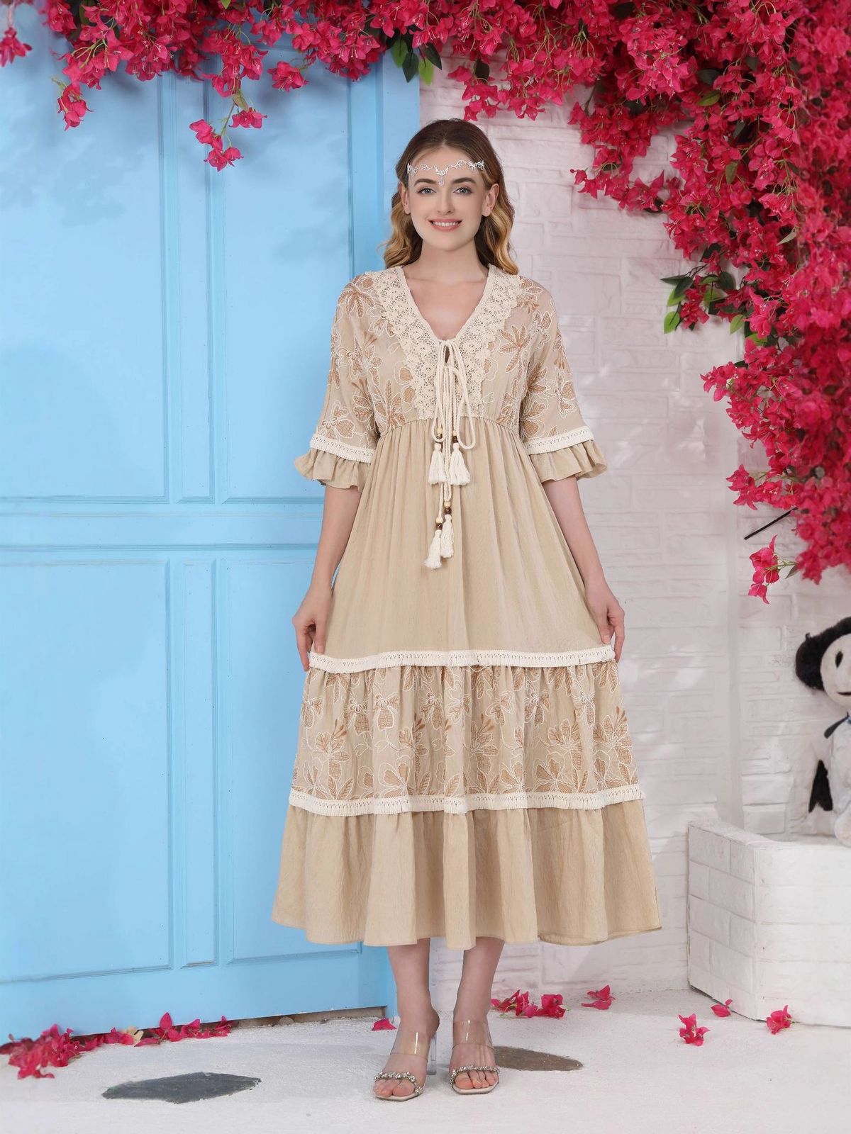 25004 Middle Eastern Arab Muslim Abaya Cross-Border New High-End Women's Long-Sleeved Elegant Dress_ecoleips.com