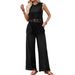 Women's Lace Tassel Sleeveless Vest And Wide Leg Pants Two Piece Set American Style Vacation Look Fashion_ecoleips.com