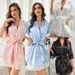Aria Basics European And American Bridal Robe, Bridesmaid Gift, Long-sleeved Lace-trimmed Nightgown, Lace-up Home Casual Robe_ecoleips.com