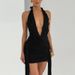 Women's Sexy V Neck Halter Backless Teardrop Decoration Tie Bodycon Mini Dress – Elegant Party Gown_ecoleips.com