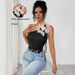 Women's Clothing Fashion Ladies Temperament Elegant Sexy One Shoulder Oblique Collar Three Dimensional Flower Sleeveless Vest Sweater_ecoleips.com