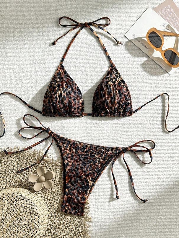 Women's Clothing Trendy Printed Halter Neck Suspenders Sexy Bikini Split System Strap_ecoleips.com