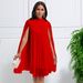 Women's Temperament Fashion Chiffon Pullover Cape Bat Sleeve Large Size Dress_ecoleips.com