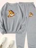 Women's Autumn And Winter Hip-hop Casual Street Fashion Cartoon Bear Pattern Printed Round Neck Sports Shirt+sports Pants Warm Set-665_ecoleips.com