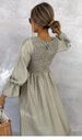 Women's Plaid Puff Sleeve Dress Spring/Summer Long Skirt Fashion_ecoleips.com
