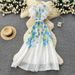 Elegant V Neck Printed Dress For Women Tie Waist Ruffle Sleeve Slimming Long Summer Commuting Resort Style_ecoleips.com