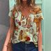 New Retro Western Denim Print V-neck Short-sleeved T-shirt Women's Top_ecoleips.com