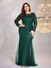 Elegant plus Size Women's Dress Long Sleeve round Neck Slim Fit Fishtail Skirt Bridesmaid Banquet Toast Evening Gown_ecoleips.com