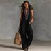 2026 New Design Sense Linen Blend Comfortable Breathable Sleeveless V-neck Low Cut Daily Casual Pants With Zipper Stand Up Collar Jumpsuit_ecoleips.com