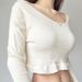 AC503 Pure Desire Lace Trim Low-Neck T-Shirt, Sweet And Spicy Girl's Base Layer, Short Pullover Slim-Fit Stunning Top_ecoleips.com
