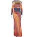 Feng Women's Fashionable Printed Round Neck Pullover Long Sleeved Slit Pleated Skirt Trendy Dress_ecoleips.com