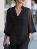 Fashionable T Neck Chiffon Top For Women Loose Fit Slimming Shirt Summer Style New Arrival_ecoleips.com