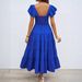 2024 Cross-Border European And American Summer Women's Casual Square-Neck Printed Pleated Ruffle-Sleeve Dress, Flowing_ecoleips.com