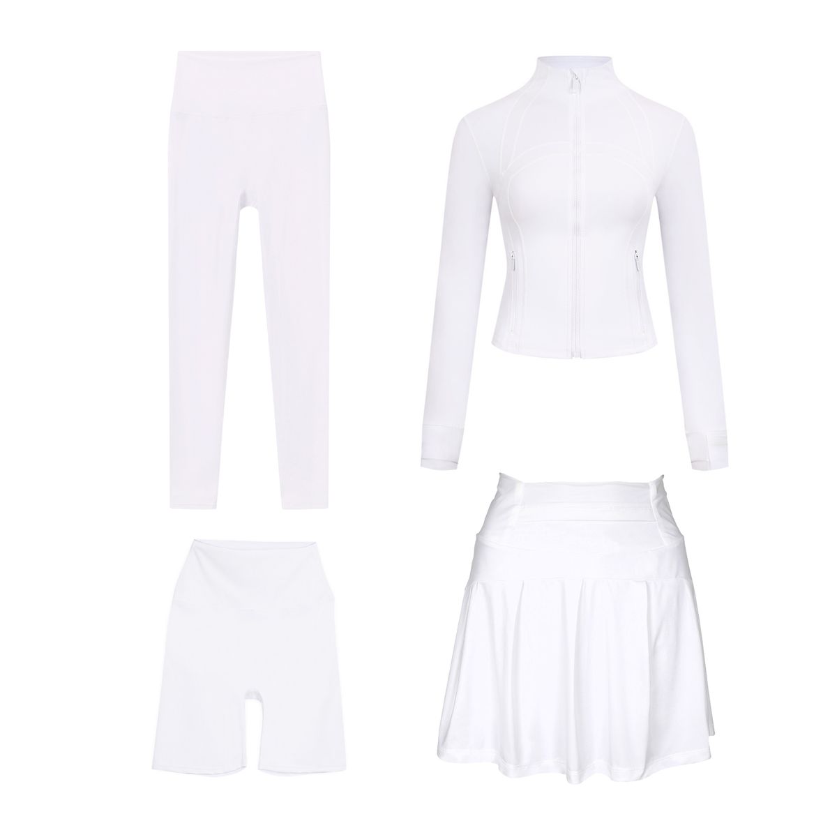 Women's Clothing Slim Fit Four Piece Set Short Jacket Cropped Pants Mini Skirt Elastic Sports Jacket In Stock_ecoleips.com