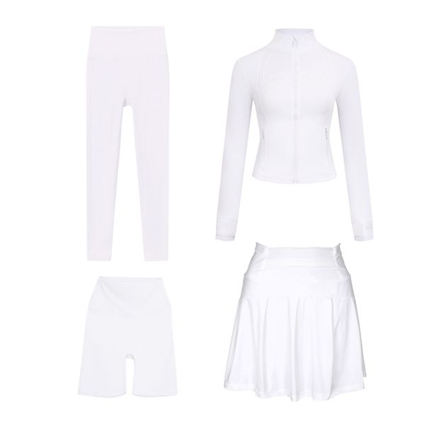 Women's Clothing Slim Fit Four Piece Set Short Jacket Cropped Pants Mini Skirt Elastic Sports Jacket In Stock_ecoleips.com