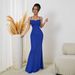 Blue Halter Neck Bodycon Dress Shimmering Sequins Slimming Waist Long Evening Gown Elegant And Flattering Women's Party Wear_ecoleips.com