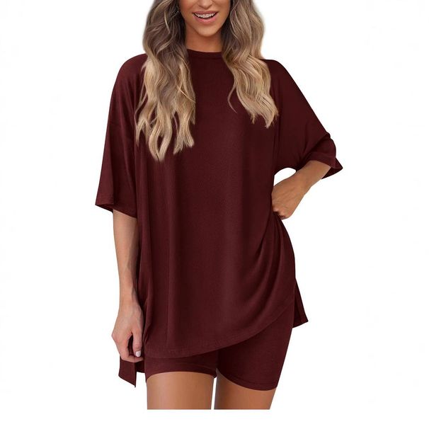 Women's Clothing Women's Loose Two Piece Suit Casual Fashion Solid Color Top And Shorts Set Short Sleeved European American Style Spring Summer_ecoleips.com