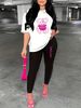 Women's Casual Fashion Cartoon Bear Pattern Printed Loose T-shirt+cropped Pants Two-piece Home Sportswear Daily Wear-223_ecoleips.com