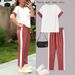 Women's 2-Piece Summer Short Sleeve Outfit Casual Loungewear Set With Color Block Print Breathable Summer Fabric_ecoleips.com