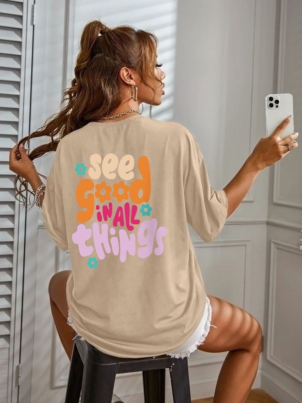 Women's Oversized Back Print T-Shirt Casual Streetwear Minimalist Design Breathable Everyday Wear_ecoleips.com