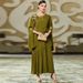 Ba3048 Military Green Extra-Long Sleeved Embroidered Applique Dress_ecoleips.com