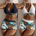 2025 women's three piece printed swimsuit bikini set european and american style beachwear polyester vacation suit_ecoleips.com