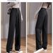 Aria Basics Black Suit For Women, Trousers, Petite Women's Draped Straight Professional Cigarette Pants, Real Shot Wide-Leg Pants_ecoleips.com