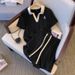 Women's Clothing Large Size Stitching Contrast Color Design Casual Sports Suit Summer Fashion Loose Short Sleeved Shorts Two Piece Suit_ecoleips.com