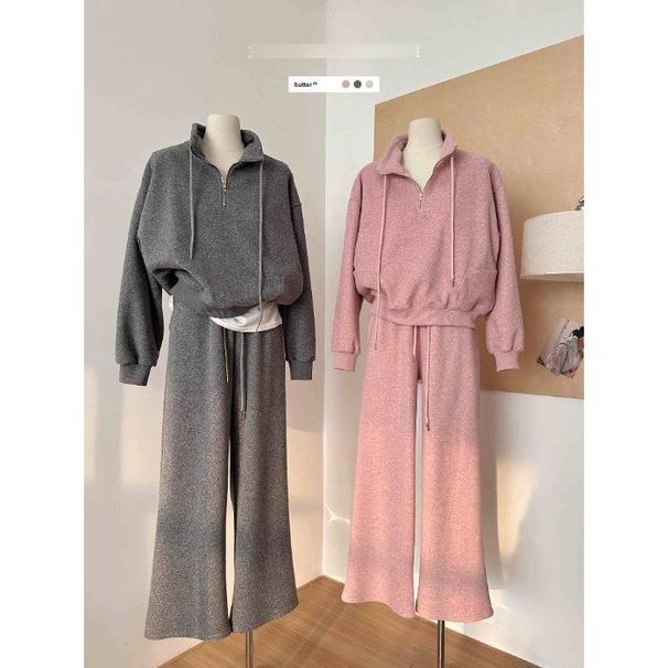 Women's Half-Zip Stand Collar Sweatshirt & Jogger Set – Minimalist Pullover Hoodie & Straight-Leg Pants (M-XXL)_ecoleips.com
