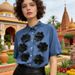 Women's Vintage Western Style Embroidered 3D Floral Sequin Appliqué Denim Shirt Cowhide Trim Unique Export Design Top_ecoleips.com