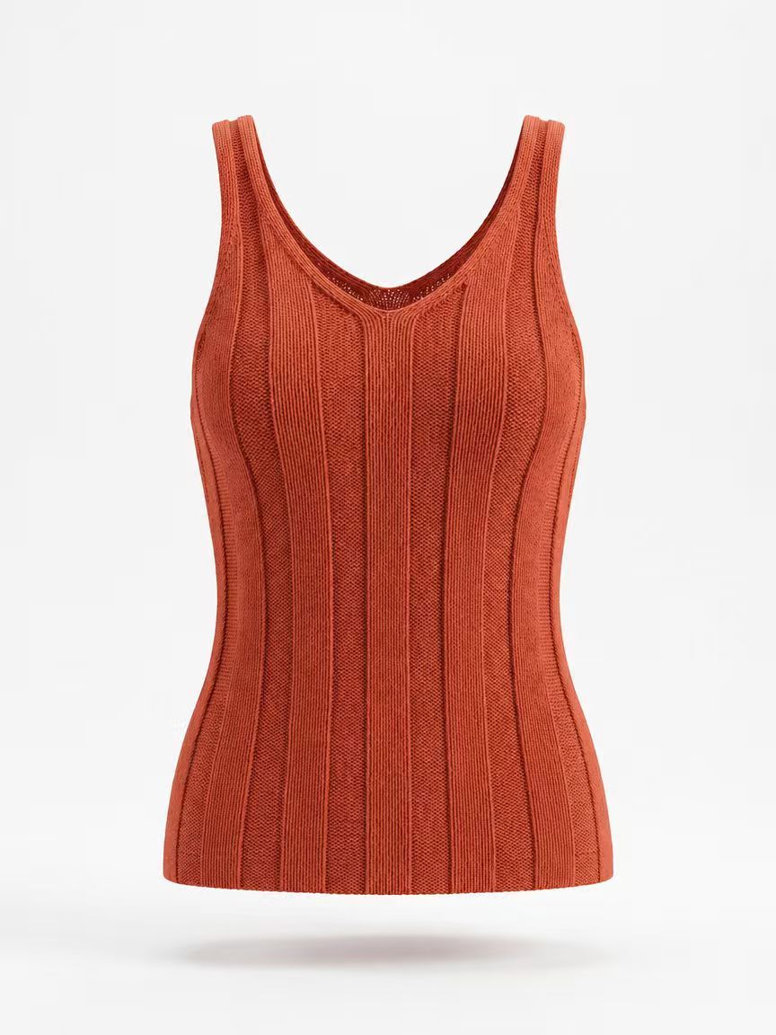 Solid Ribbed Knit V-Neck Tank, Women's Casual Sleeveless Summer Knitwear_ecoleips.com