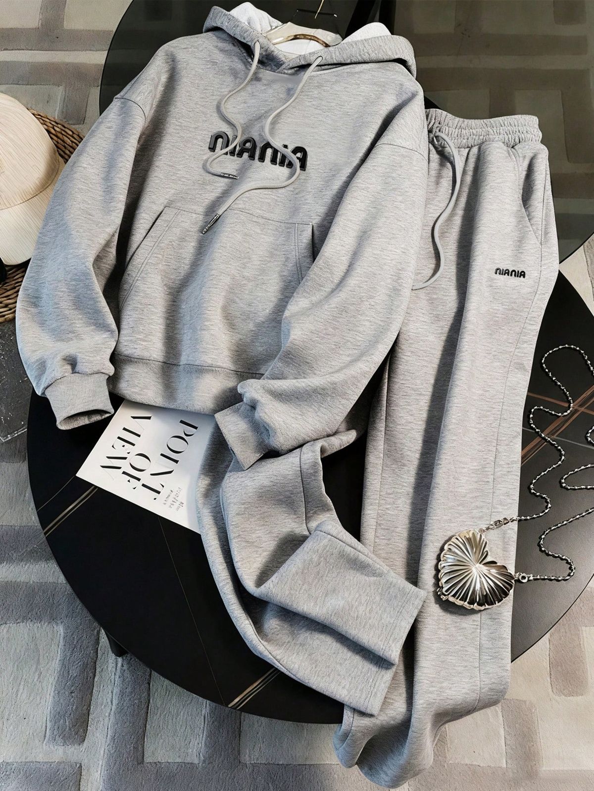 Unisex Premium Grey Tracksuit - Oversized Fleece Hoodie & Printed Joggers For Ultimate Comfort-6_ecoleips.com