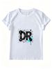 Women Summer Crew Neck Short Sleeve T-Shirt, Graffiti DR Letter Splash Ink Star Graphic Casual White Loose Hip Hop Streetwear Tee Top_ecoleips.com