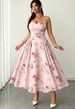 Curvy Women Floral Print High Stretch Wrap Tie Cami Dress, Elegant Versatile Fashion Slip Dress_ecoleips.com