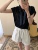 Gray Collared Scarf, Ice Silk Knitted Short-Sleeve T-Shirt Women, New Early Summer Style, Absolutely Beautiful For_ecoleips.com