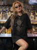 Women's Casual Black T-Shirt round Neck Short Sleeve Simple Sports Top with Planet & Moon Print European American Style Loose Fit Summer Top_ecoleips.com