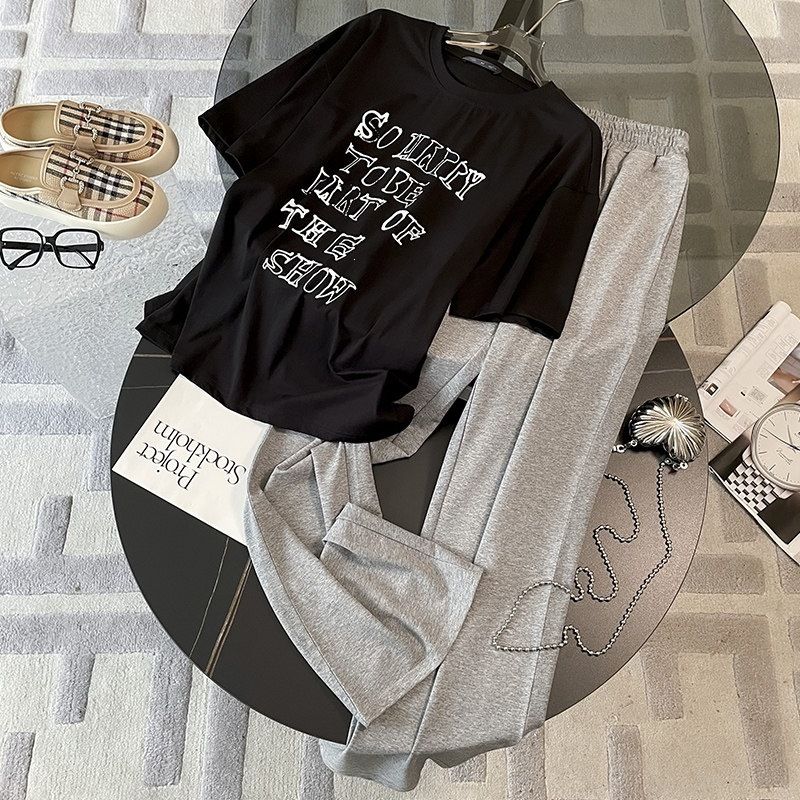 Women's Style Summer Fashion Set Thin Short Sleeved Cotton Fit Casual Loose Sports Two Piece Reducing Age_ecoleips.com