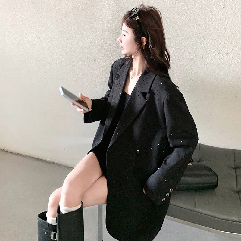 Super Stylish Black Blazer For Women, 2025 Autumn New Model, Elegant And Sophisticated With Rhinestone Embellishments_ecoleips.com