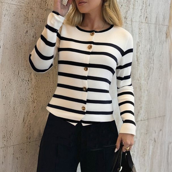 DiYun European And American Elegant Striped Long-Sleeve Vest Women's Clothing 2025 Autumn/Winter_ecoleips.com