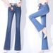 Spring 2025 New High-Waisted Micro-Flare Jeans For Women, Plus Size, Stretchy, Slimming, Straight-Leg Flare Wide-Leg_ecoleips.com