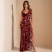 Fashion Women's Sleeveless V-Neck Printed Dress Sexy Waist Cinching Pleated Long Skirt Summer New_ecoleips.com